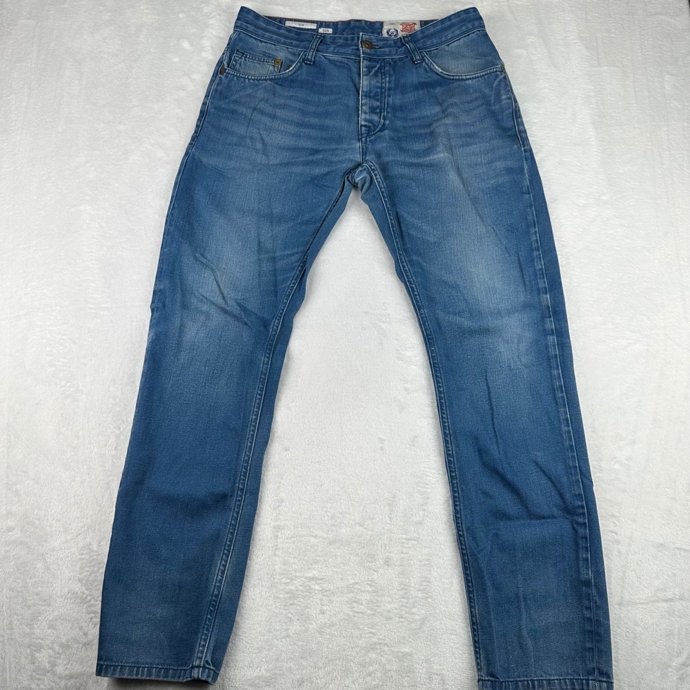 Next Custom Goods & Apparel Mens Slim Fit Blue Jeans Medium Wash 34R Button Fly
